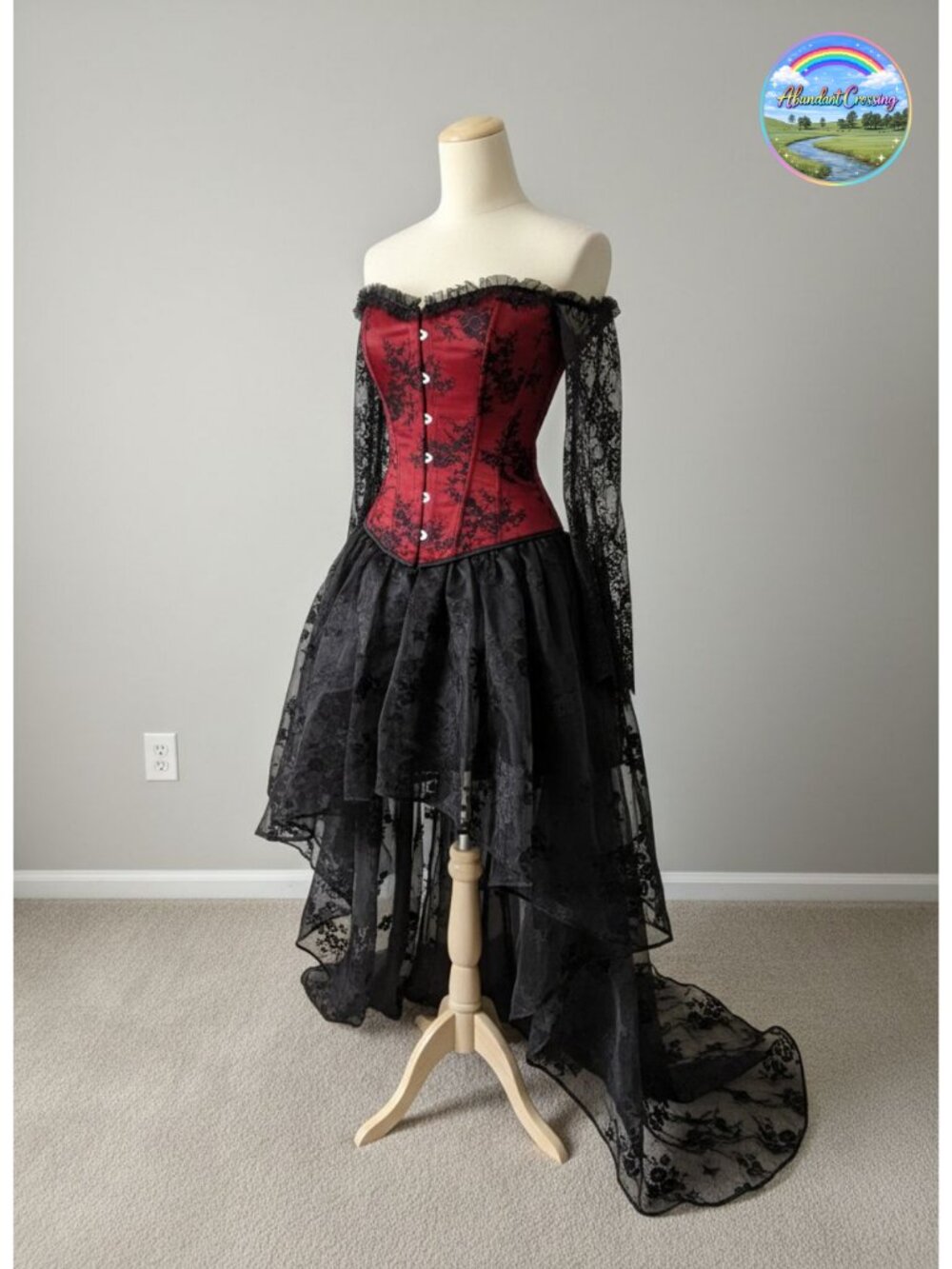 Steampunk Victorian Corset Top High Low Skirt Set Pagoda Sleeves Costume